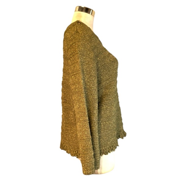 Gold Metallic Jewel Faceted Stone Neckline Sweater - Picture 4 of 14